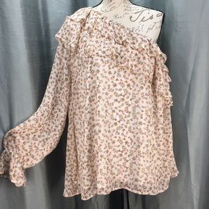 Torrid boho ruffled one shoulder floral sheer top